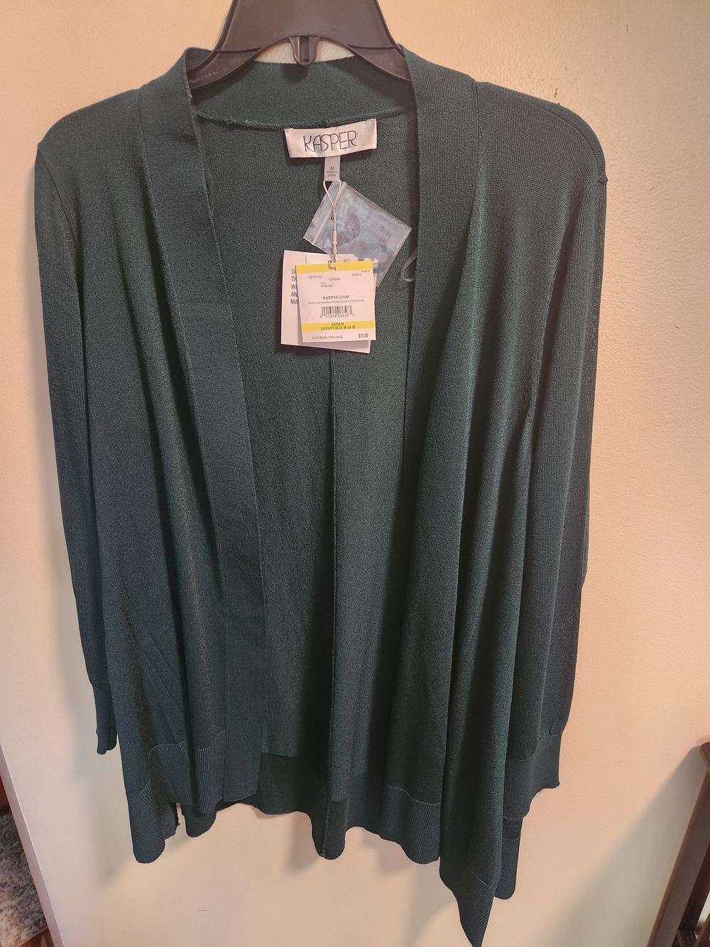 Kasper Open-Front Forest Green Women's Cardigan